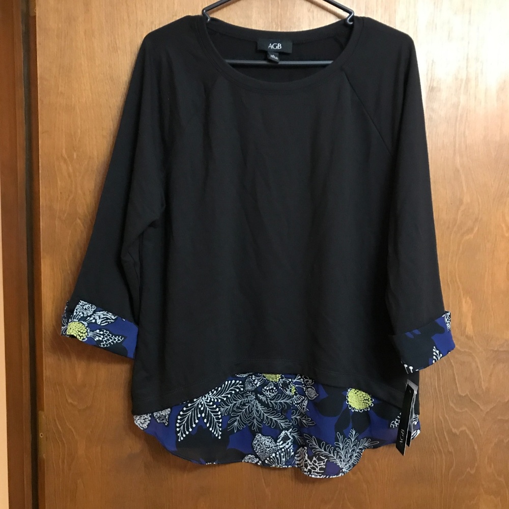 NWT AGB Tunic Top with sheer fake layering